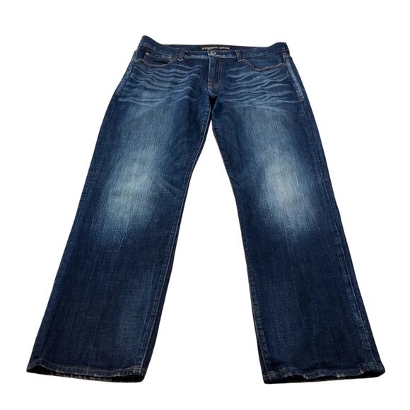 Men's Express Blake Denim Jeans Loose Fit Straight Dark Wash - Picture 7 of 16